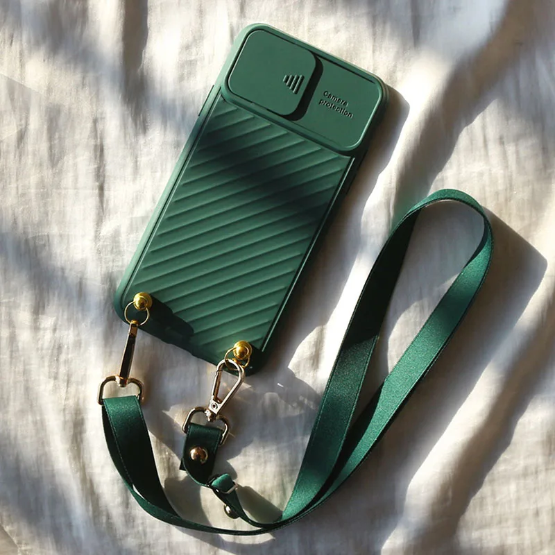 

Slide Camera Protect Chain Necklace Cell Phone Case With Lanyard Neck Strap Rope Cord For iPhone 12 Pro MAX 7 8 Plus X XS XR 11