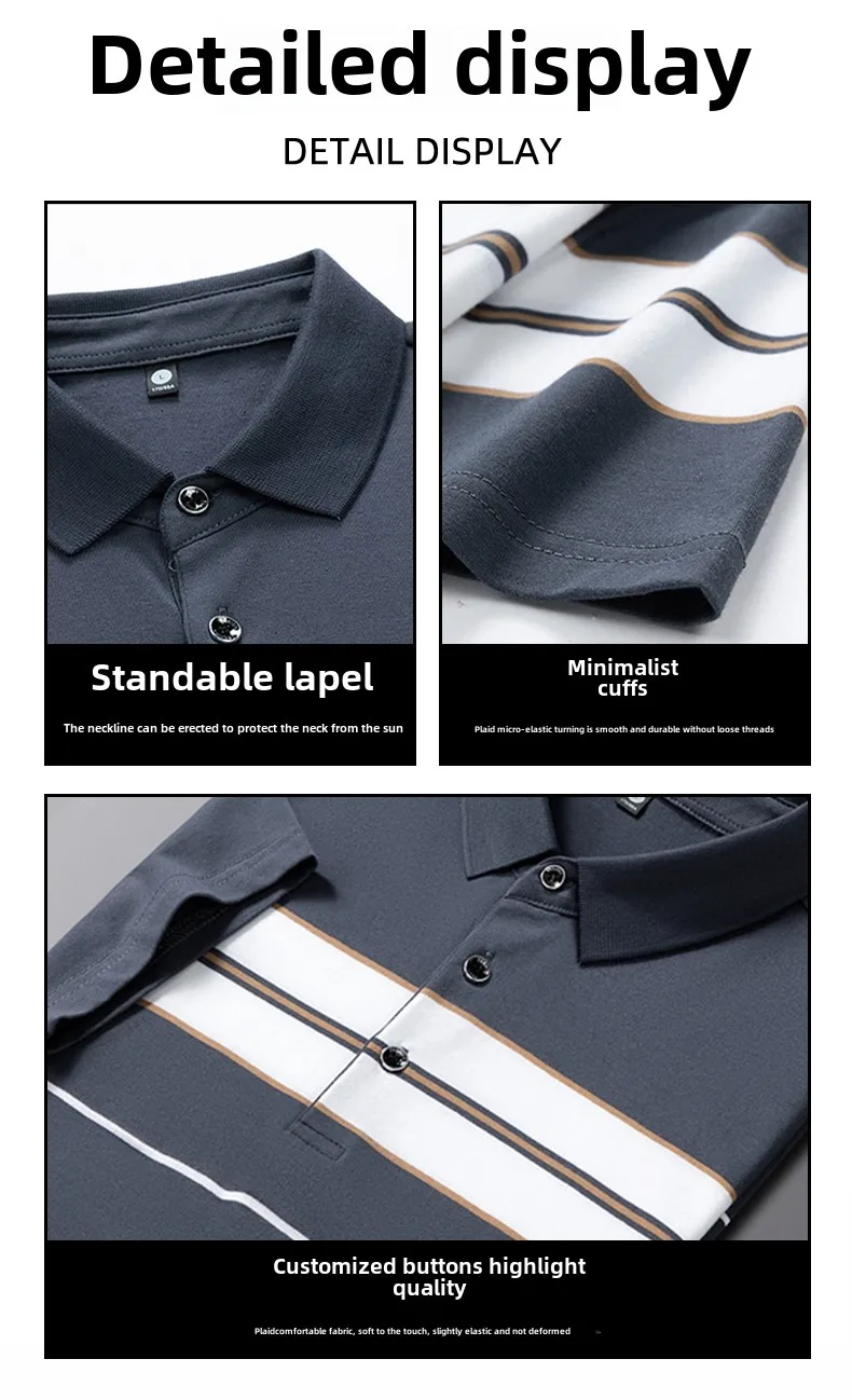 Summer men's polo shirt pure cotton short sleeved T-shirt thin striped business casual breathable wrinkle resistant top 14 Sbc7d1afd83dd4ad691fa595e34663db77