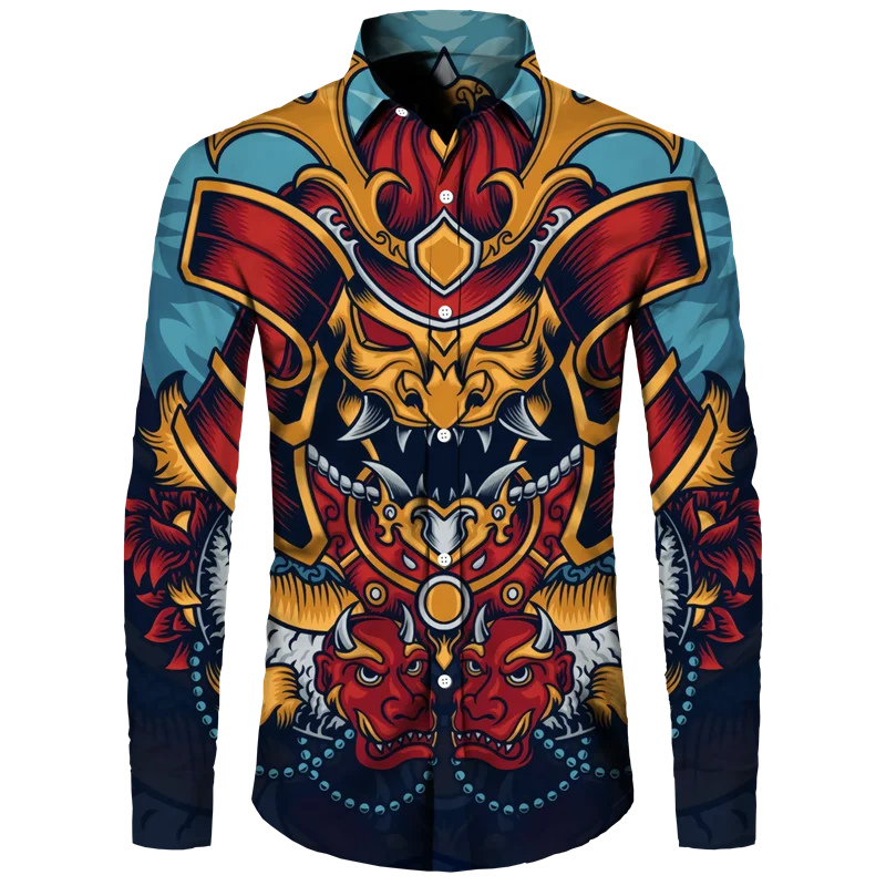 

Японские рубашки с принтом самурая Мужская рубашка с длинным рукавом с аниме-принтом модная и индивидуальная мужская одежда осенние мужские топы