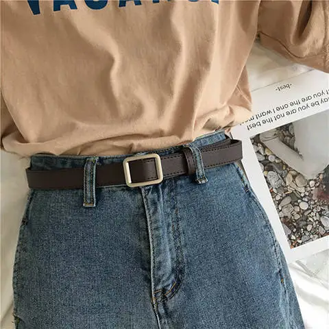 PU Leder Gürtel Für Frauen Quadratische Schnalle Pin Schnalle Jeans Schwarz Gürtel Chic Luxus Marke Damen Vintage Strap Weiblichen Bund – Detail 7