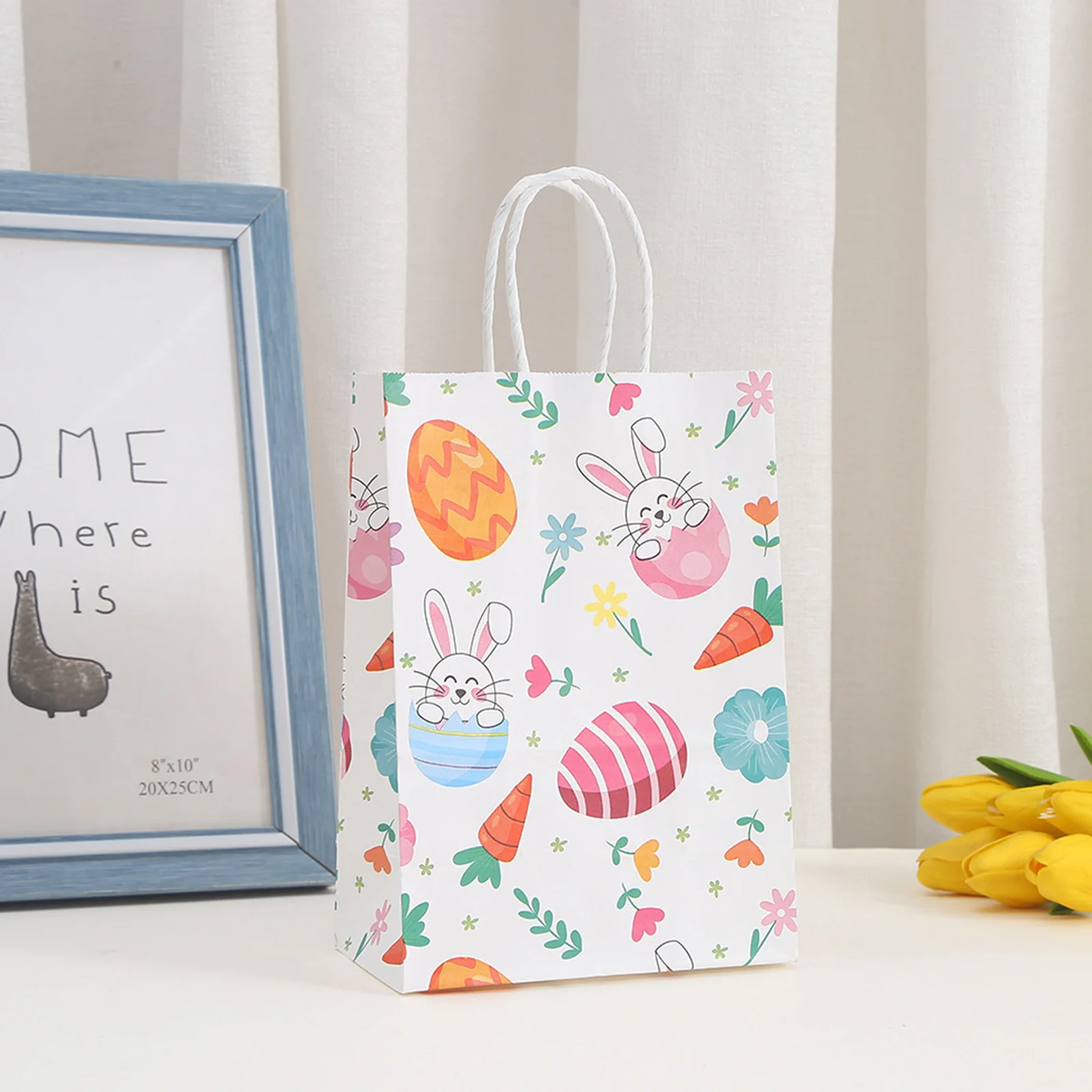 Easter Bunny Treat Bags 12 Pack with Handles - Cute Paper Goodie Bags for Candy Gifts and Party Favors - Holiday Fun