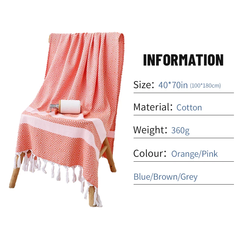 Large Turkish Beach Towel Blanket ,100%Cotton Towels, Suitable For Bath, Beach, Yoga, Swimming Or Diving 4