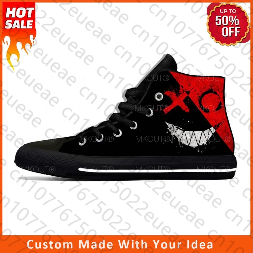 Кроссовки мужские/женские из дышащей ткани, высокие кеды с аниме мультяшным демоном, дьяволом, улыбающимся лицом и смайлом, повседневные легкие кеды с 3D принтом