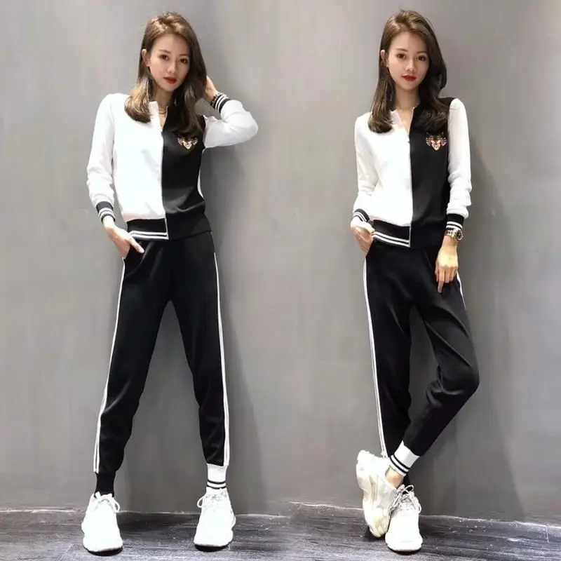 Women's Clothes Spring and Autumn Fashion Sweater Knitted Casual Sports Suit Fashionable Slim Two-Piece Pants Sets