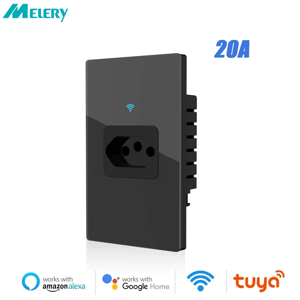 Melery Wifi 스마트 콘센트 유리 패널, 투야 브라질 벽 소켓 전원 모니터, 전기 통계, 20A 플러그, 알렉사 구글 홈