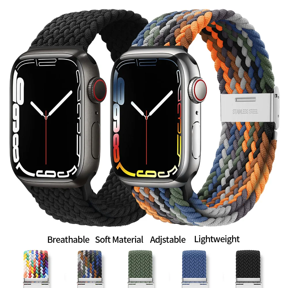 

Braided Solo Loop For Apple watch band 44 mm ultra2 49mm 45mm 38-42mm 40-41mm Nylon Elastic strap iWatch series 9 8 se 6 7 5 4 3