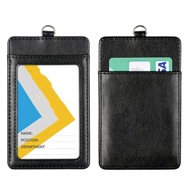Women Men Black Card Wallet Retractable Key Chain Lanyard for Keys ID Card PU Leather Bus Pass Case Cover Badge Holder