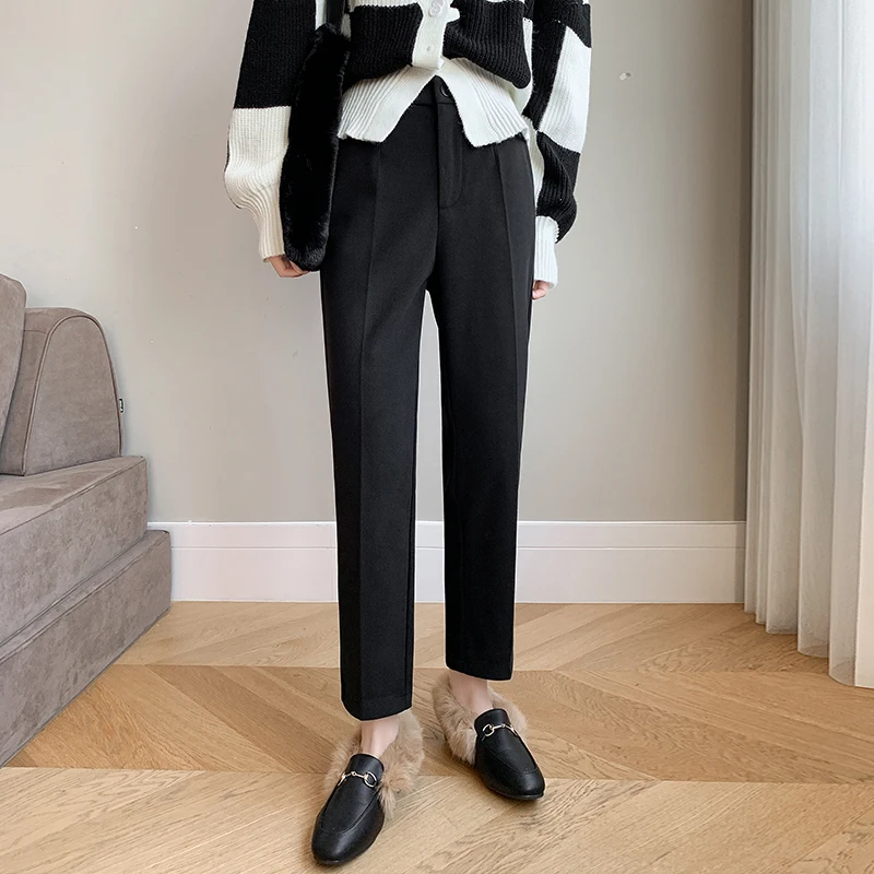 

2022 Autumn Winter Vintage Korean Casual Pants Loose Fashion Women Streetwear Trousers Coffee Woolen Trousers Joggers New 23681