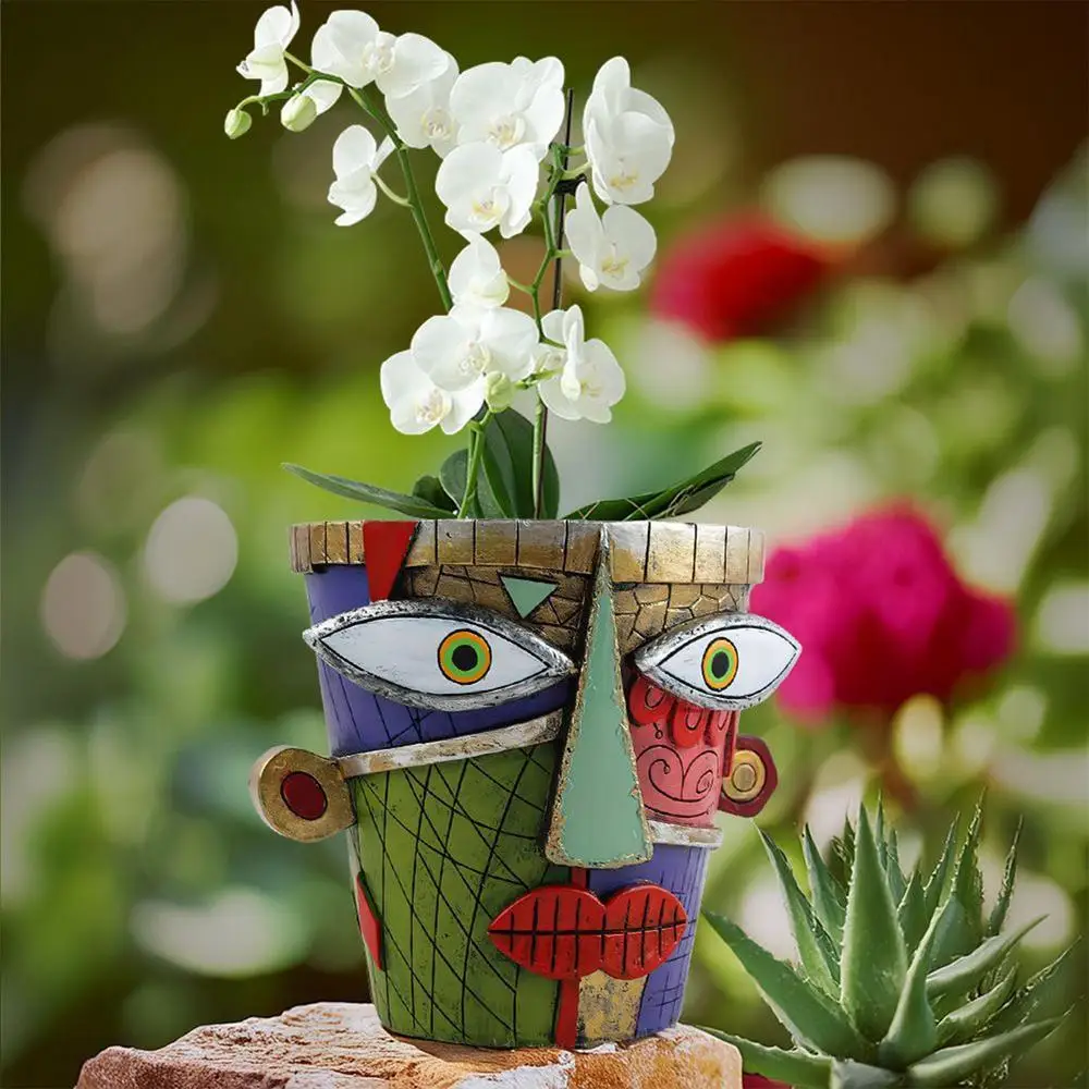 Abstract Planter For Indoors Funny Flower Pot For Balcony Unique Art Abstract Resin Face Flower Pot Indoor Outdoor Patio Home