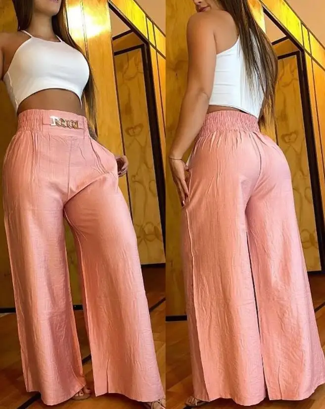 High Waist Pants Fashion Women Harajulku Pocket Solid Casual Trousers Streetwear Vintage Wide Leg Long Pants 2023 Summer