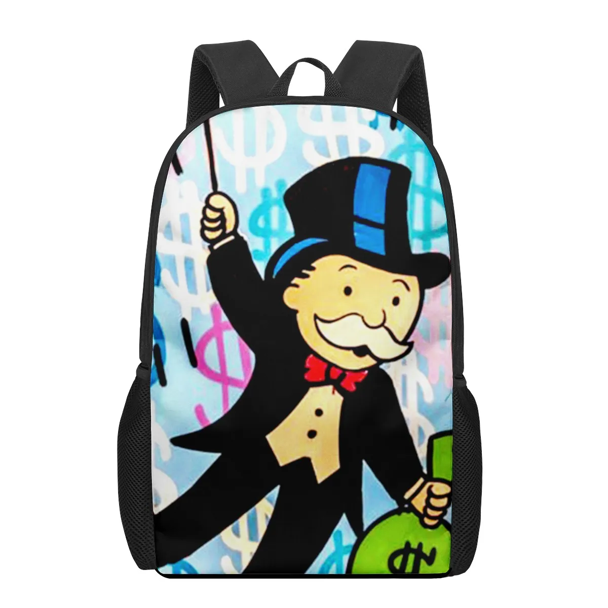 cartoon Alec Monopoly Aesthetic 3D Print School Backpack for Boys Girls Teenager Kids Book Bag Casual Shoulder Bags 16Inch Satch