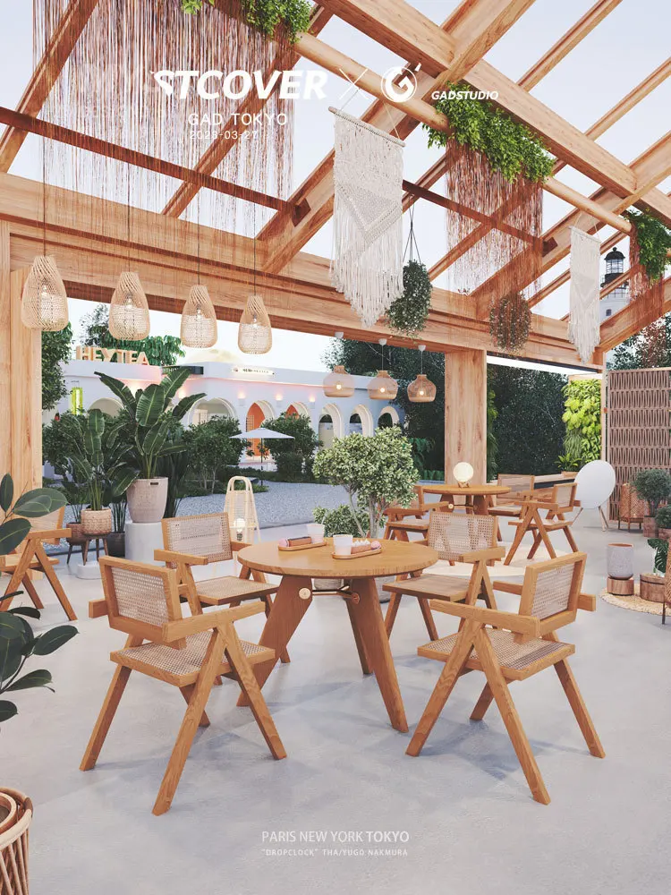 Rattan Restaurant Solid Wood Table and Chair Combination Set Coffee House Wabi-Sabi Wind Negotiation Lounge Area