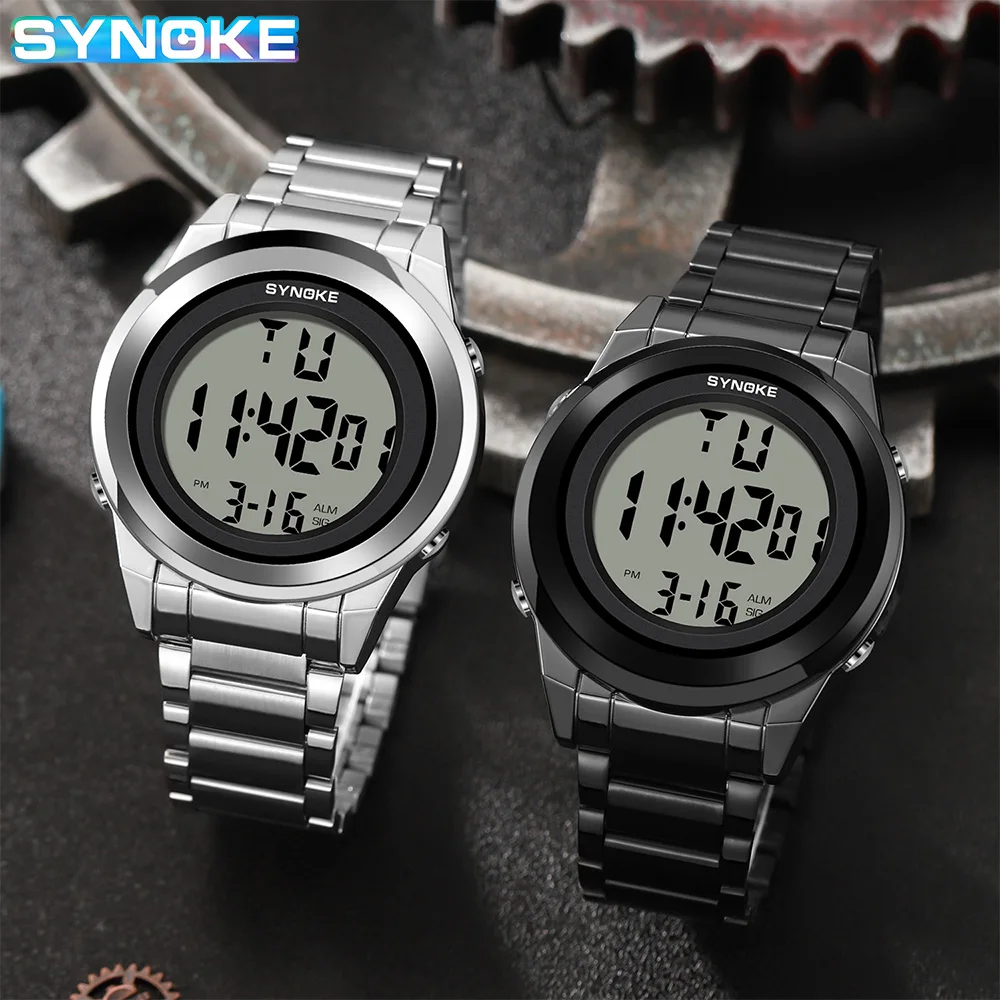New ModelsTop Luxury Stainless Steel Strap Sport Watches Mens Waterproof Back Light Digital Wristwatch Male Alarm 3