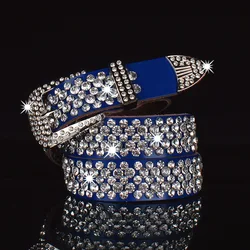 Fashion Rhinestone Belts for Women High Quality Genuine Leather Luxury Shining Skull Wide Buckle Belt Female Waistband for Jeans
