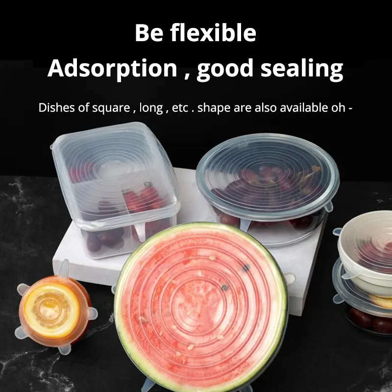 6-Piece Transparent Silicone Stretchable Bowl Covers for Kitchen and Food Storage