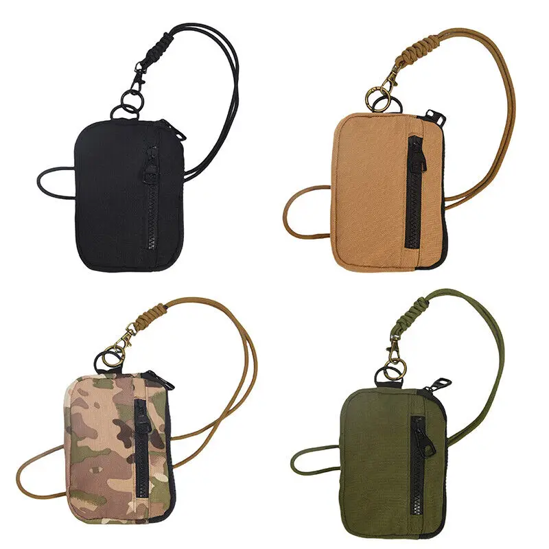 1Pc Outdoor Edc Molle Pouch Wallet Mini Portable Key Card Case Oxford Cloth Pouch Bag Purse with Carabiner Lanyard Bag