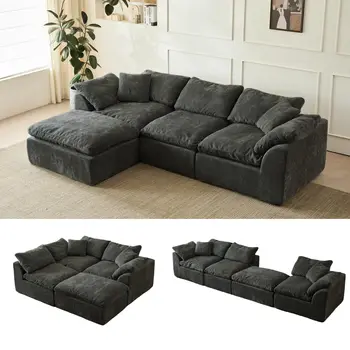 109" Modern Cloud‑Style L‑Shaped Chenille Modular Sofa with Ottoman 1