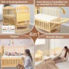 Mini Baby Cribs 4-in-1 Convertible - Cunas para Bebes with Changing Shelf and Mattress Included,2024 Wood Baby Bassinets Bedside 4