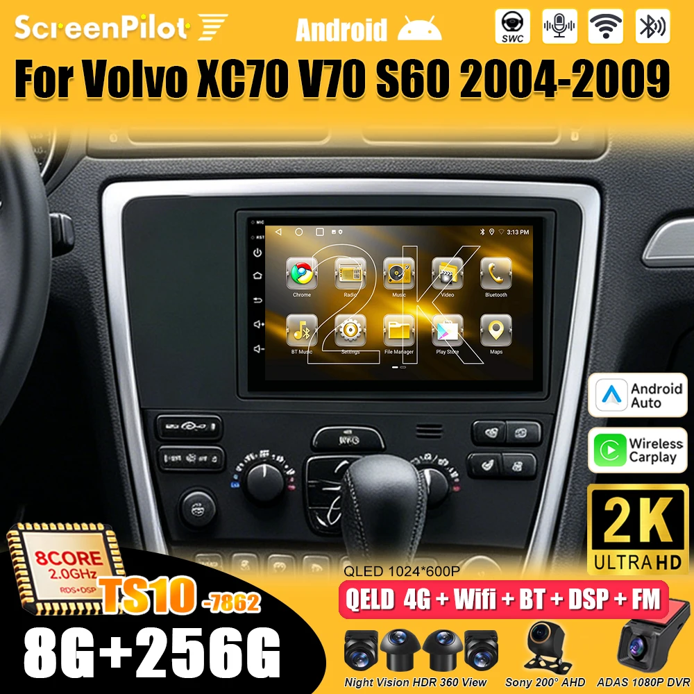 Radio para Auto Volvo XC70 V70 S60 2004-2009, Reproductor Multimedia Android 15 de 2 Din, Pantalla Táctil, Carplay, Bluetooth, Wifi 5G, RDS 1