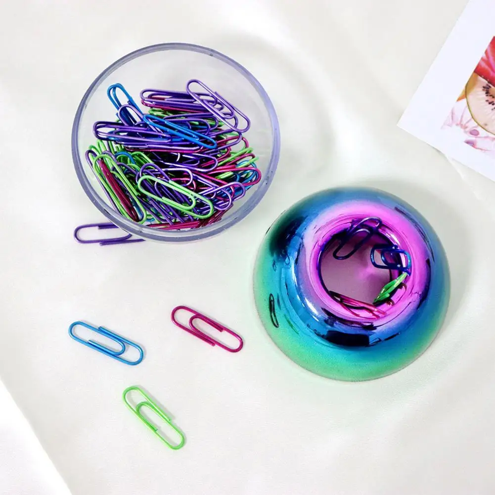 Transparent Paper Clip Holder Magnetic Paper Clip Holder Stylish Round Desktop Organizer with 100 Clips for Office Supplies