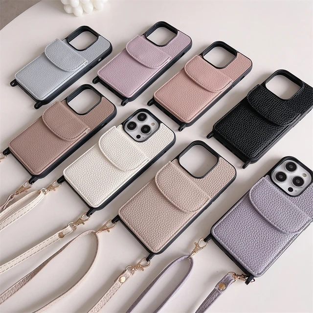 Leather Phone Case For iPhone 15 Plus 14 Pro Max 13 12 Mini 11 XS Max 7 8 Plus  XR With Long Lanyard Fashion Wallet Card Cover - AliExpress