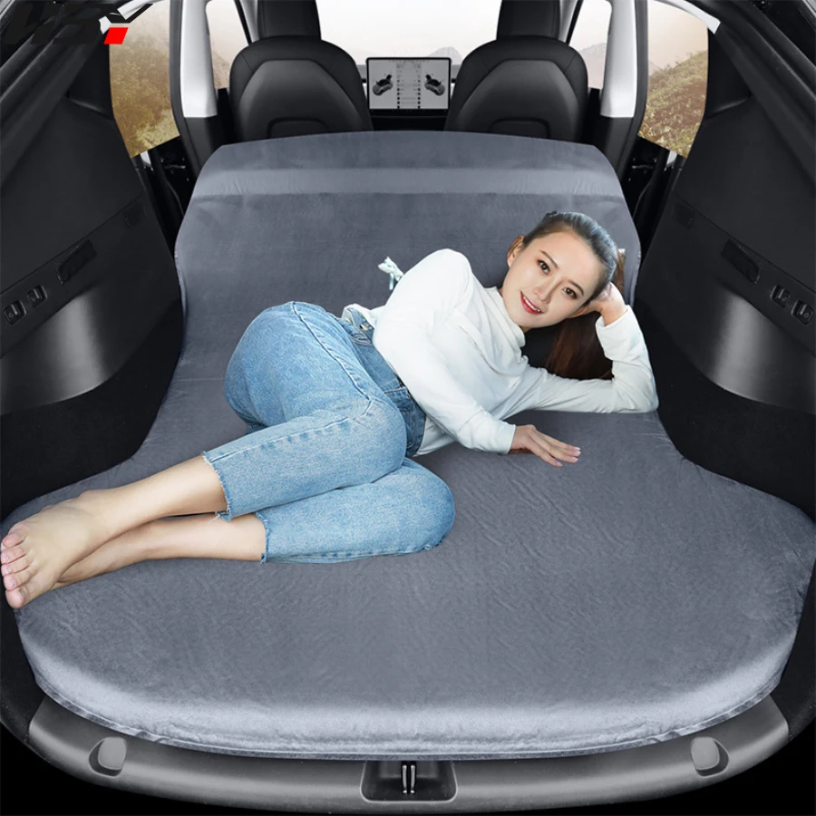 Tesla Model Y/3 Car Self-Inflating Air Mattress Outdoor Camping Inflatable Car-Mounted Suede Fabric Car Trunk Travel Bed