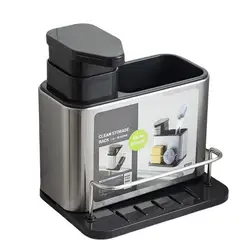 3-in-1 Kitchen Soap Dispenser Sponge Holder Dish Soap Dispenser Stainless Steel Sink Organizer Tray Rustproof