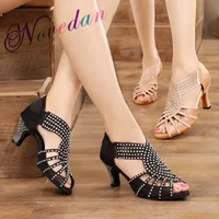 Women Party Dance Shoes Satin Shining Rhinestones Outdoor/Ballroom Latin Dance Shoes Woman Salsa Dance Shoes Custom High Heels 1