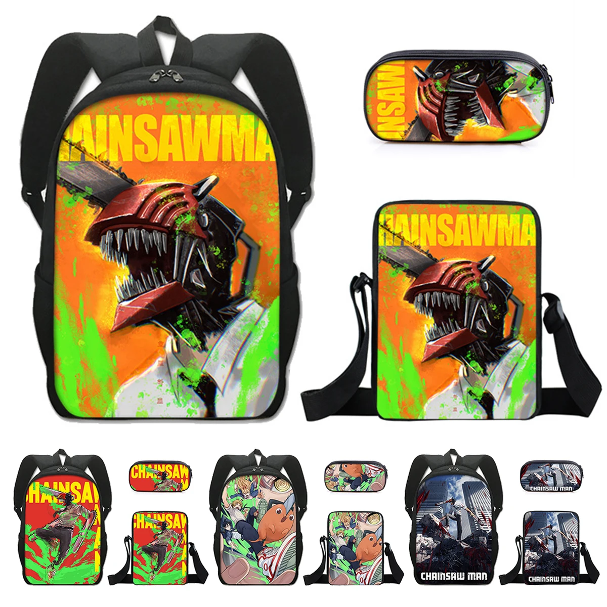

New 3pcs Set Anime Chainsaw Man Backpack Twilight Denji Pochita Makima Power Mitaka Figures Kids School Bags Travel Bag Children
