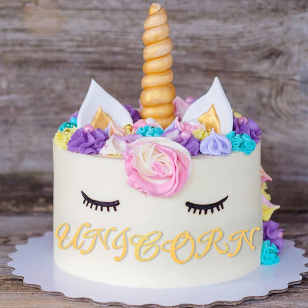 Golden Mirror Acrylic Cake Decoration Happy Birthday Uppercase English Letter Set Wedding Party Cake Topper Cupcake Insert Flag