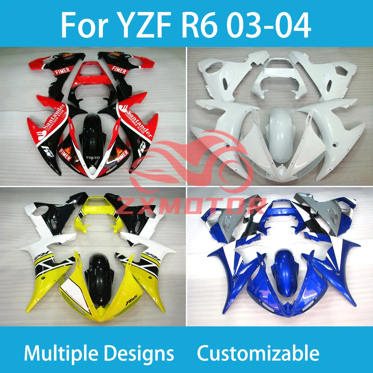 

Full Fairings for Yamaha YZF R6 2003 2004 Motorcycle Fairing Kit ABS Injection Bodywork Set Complete Parts R 6 03 04