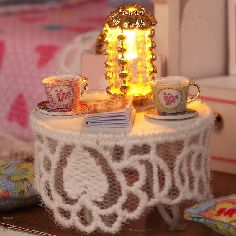 Cutebee DIY House Miniature Kit Wooden Miniature Doll Houses With Furniture LED Lights for Children Birthday Gift 6