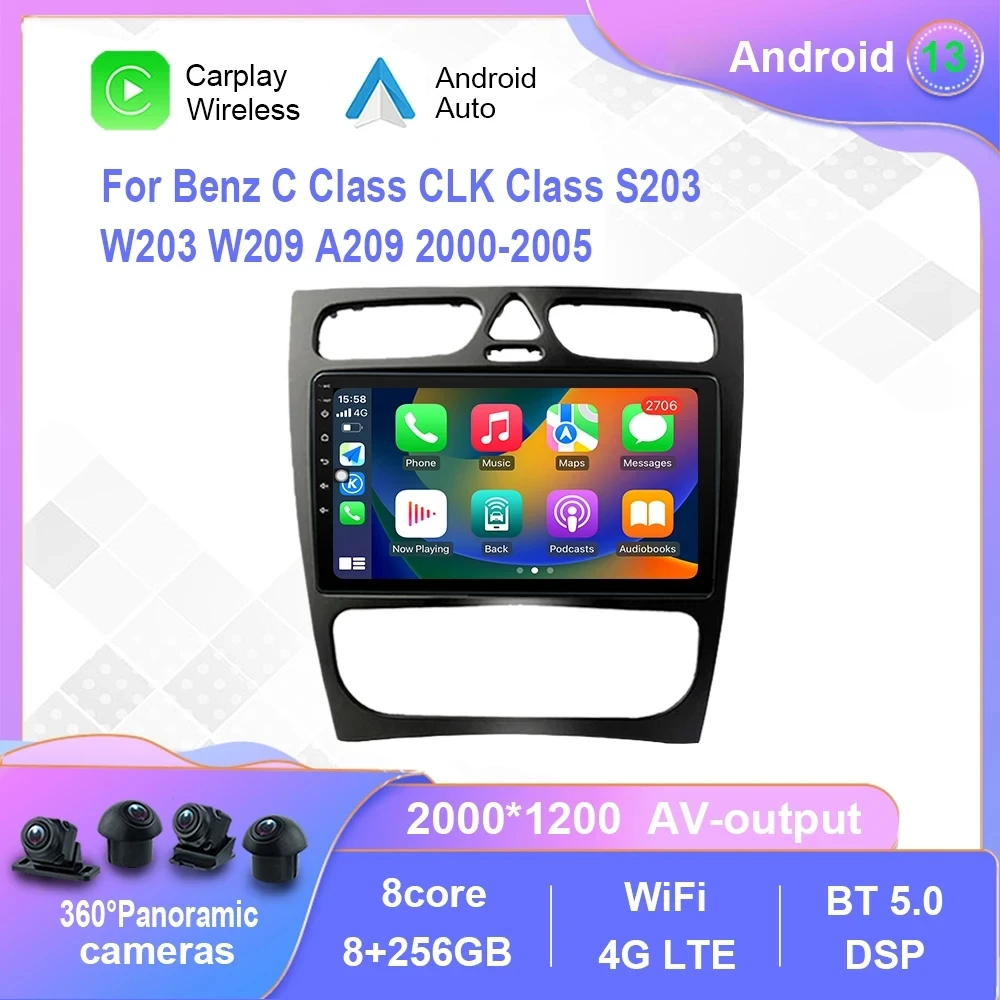 

Android 12,0 для Mercedes Benz C класс, CLK Class S203 W203 W209 A209 2000-2005, мультимедийный плеер, автомобильное радио GPS Carplay 4G