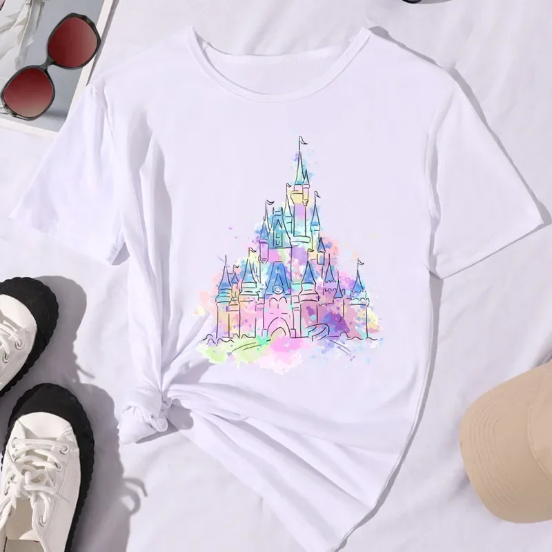 Summer Disney Micky Mouse Dreamy Castle Printed Kid T Shirt New Kawaii Cartoon Cotton Top Children Girl Clothing Baby Casual Tee 4