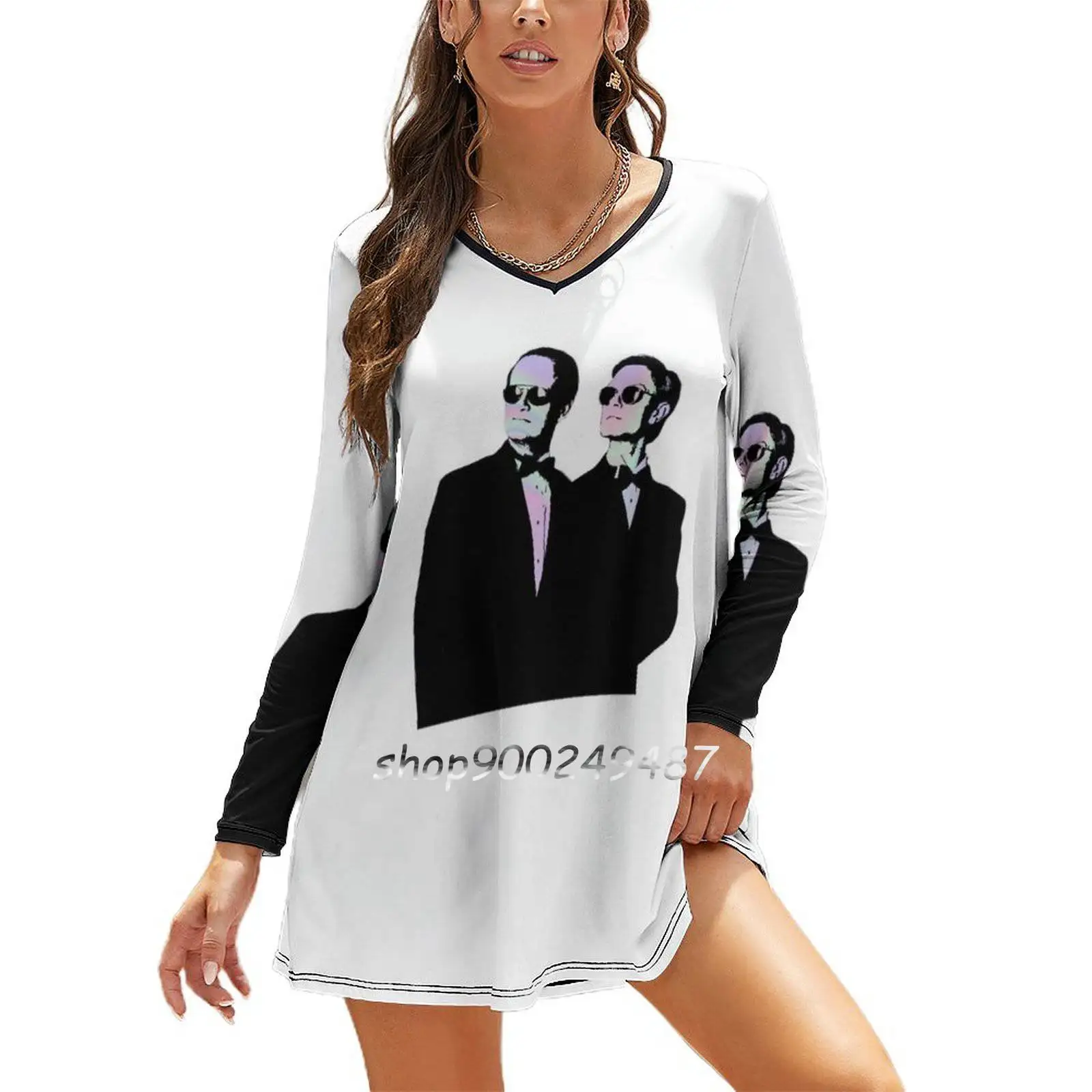 

Frasier & Amp ; Niles-Holographic Elegant Party Women Dress Slim V Neck Long Sleeve Dress Casual Dresses Frasier Crane Niles