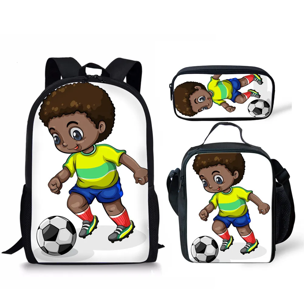

Классическая новинка, классические африканские черные мальчики с 3D принтом, 3 шт./комплект, школьные ранцы для учеников, рюкзак для ноутбука, сумка для обеда, ранцы