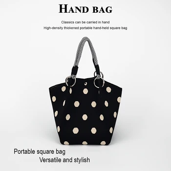 1 Fashionable Patterned Women's Knitted Handbag with Magnetic Snap Closure, Large Capacity for Holding Mobile Phones, Books, Water Bottles, Cosmetics, Suitable for Daily Commuting, Shopping, Photography, Travel, Vacation, and Commuting Use, Versatile for All Seasons, with Detachable Ring Buckle and Sturdy Multicolor Rope Handle 1
