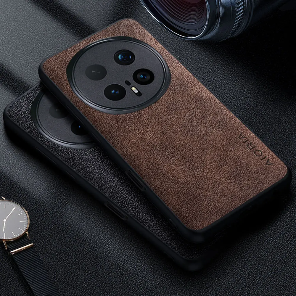 Premium Luxury Leather Phone Case: Retro Business Style Solid Color Cover