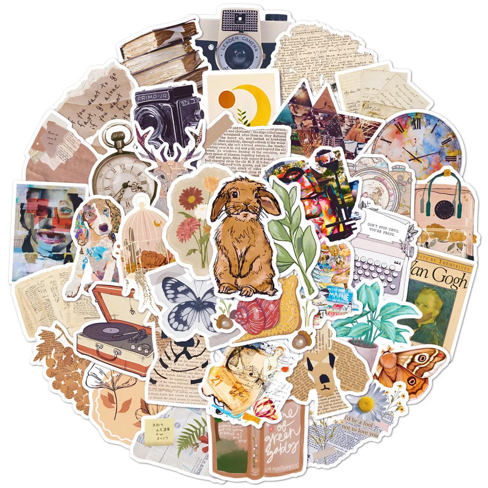 

10/30/50pcs Cartoon Vintage Animal Stickers Retro Art Aesthetic Stickers Graffiti Decals Laptop Phone Scrapbook Luggage Sticker