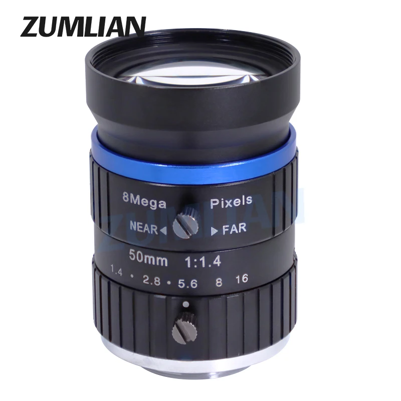 ZUMLIAN 8MP 50mm C-마운트 렌즈 1인치 저왜곡 FA F1.4 수동 아이리스 머신 비전 감시 카메라 고해상도