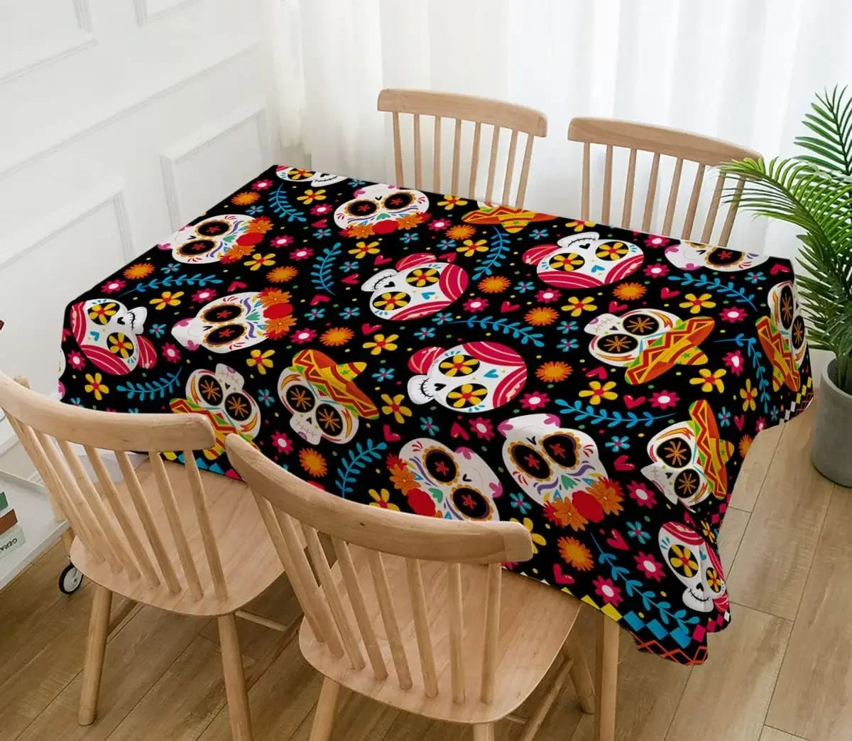 Day of The Dead Rectangle Tablecloth Sugar Skull Halloween Decor Mexican Fiesta Dia DE Los Muertos Waterproof Tablecloth Decor - Image 3