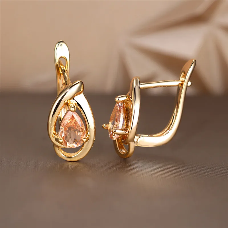 Charm Female Rainbow Blue Zircon Stone Hoop Earrings Vintage Gold Color Wedding Jewelry For Women