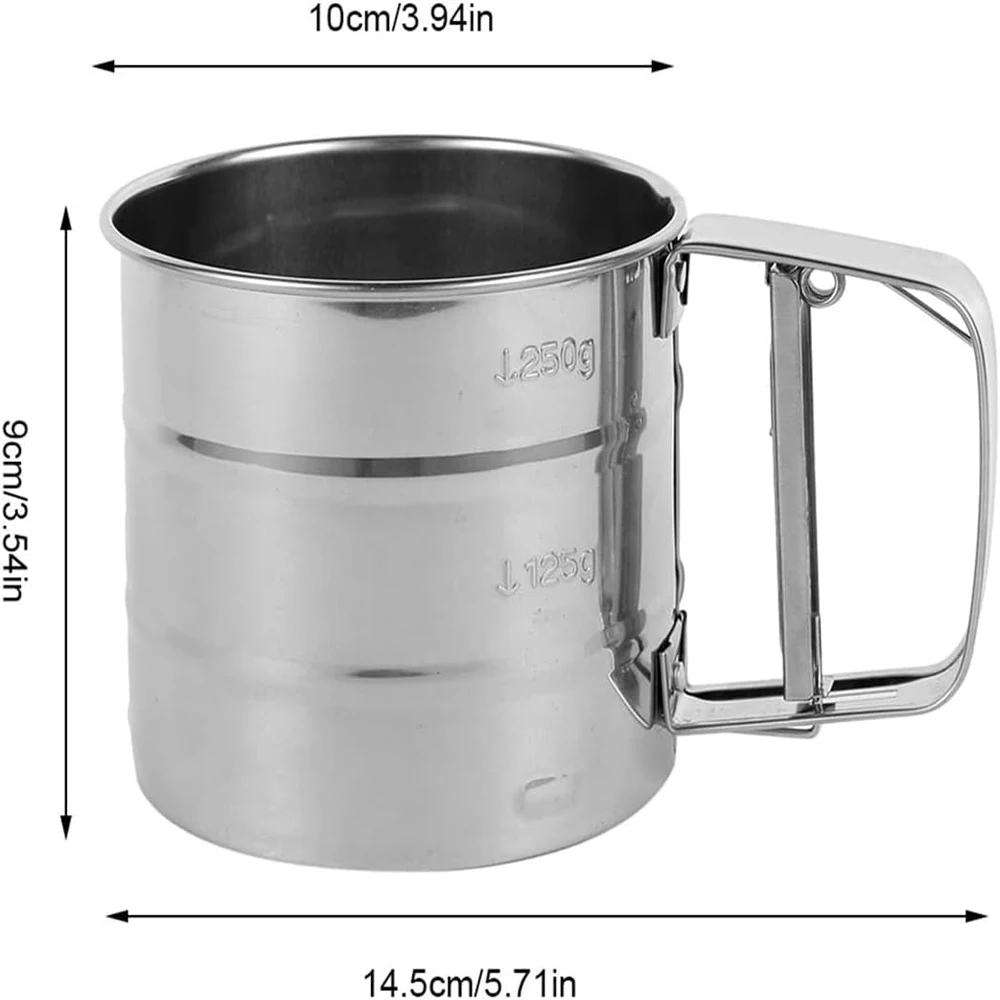 Stainless Steel Flour Sifter Semi-automatic Hand Flour Sieve Shakers Cup Baking Coffee Powder Sugar Powder Sieve Kitchen Tools