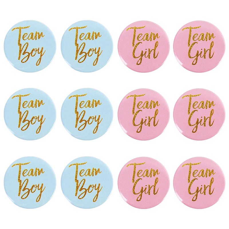 12/24Pcs Team Boy Girl Button Pins Gender Reveal Tinplate Badges Gift for Guests Gender Reveal Party Supplies Baby Shower Decor