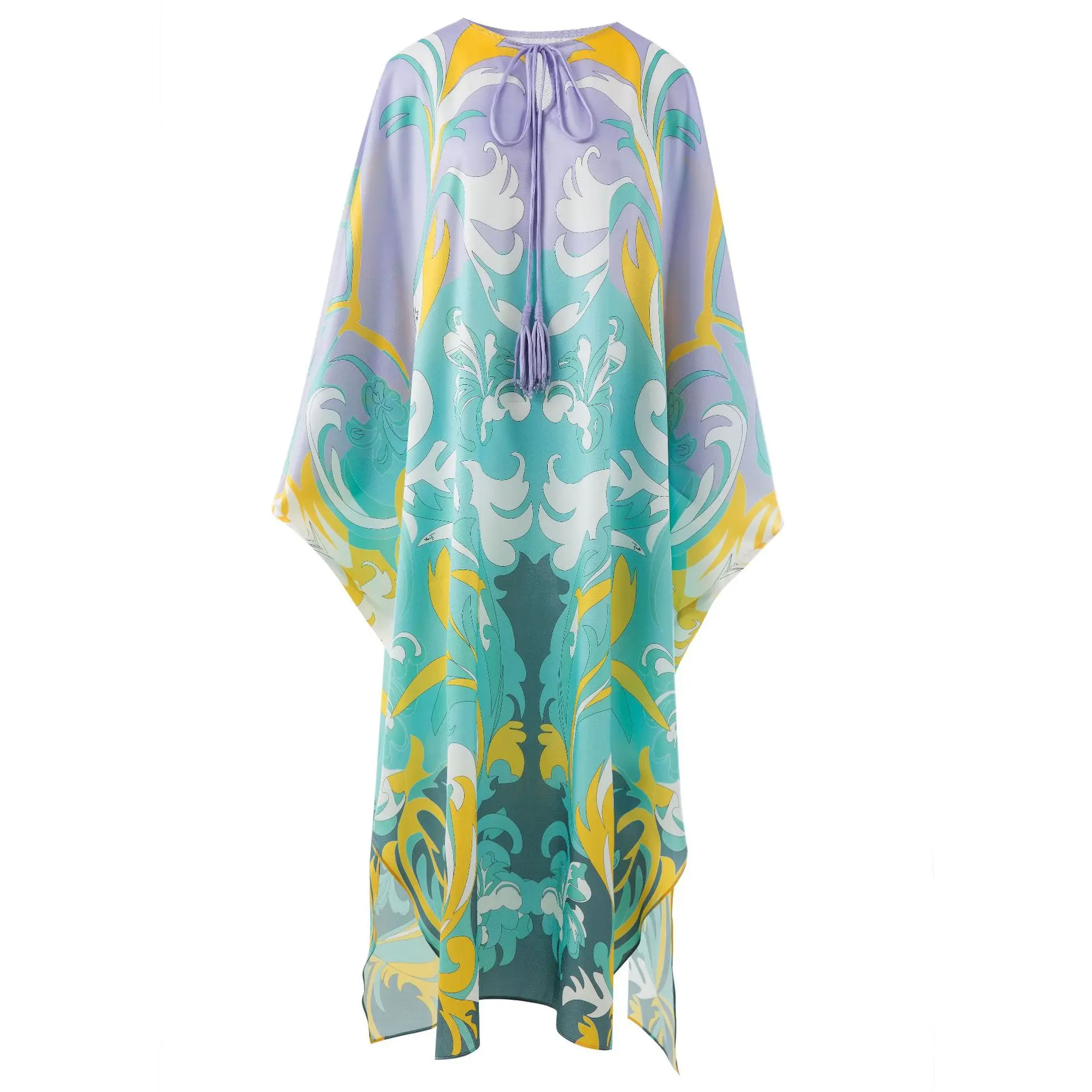 

Luxury Designer Print Beach Kaftan Dress Plus Size Maxi Silk Dresses For Women