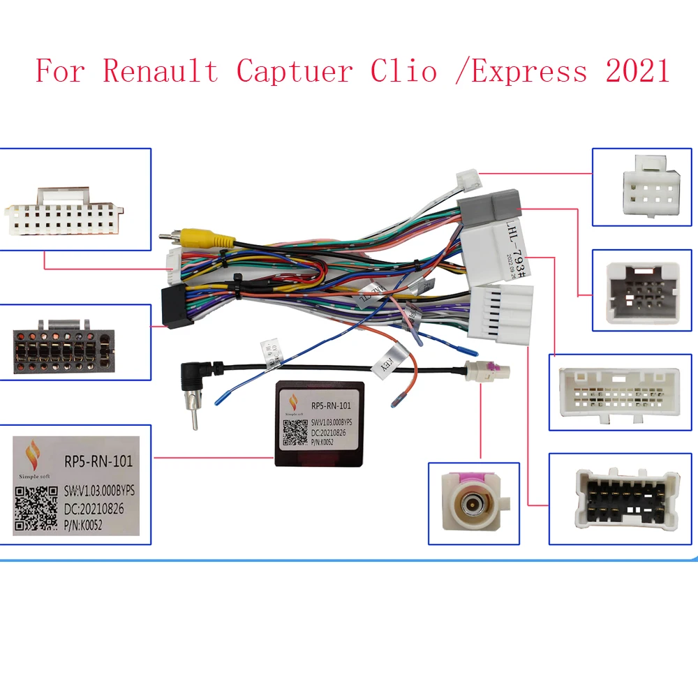 Car 16pin Wiring Harness Adapter Canbus Box Radio Power Cable For Renault Captur Clio/Express RP5-RN-101