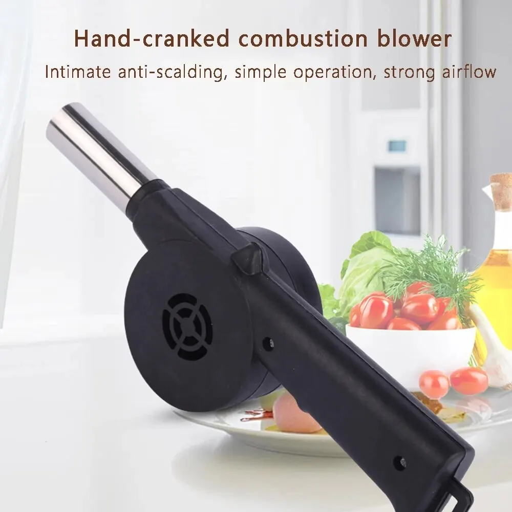 Portable Fan Air Blower Outdoor Cooking BBQ Handheld Barbecue Air Blower Manual Barbecue Hair Dryer Hand Crank Heated Insulation