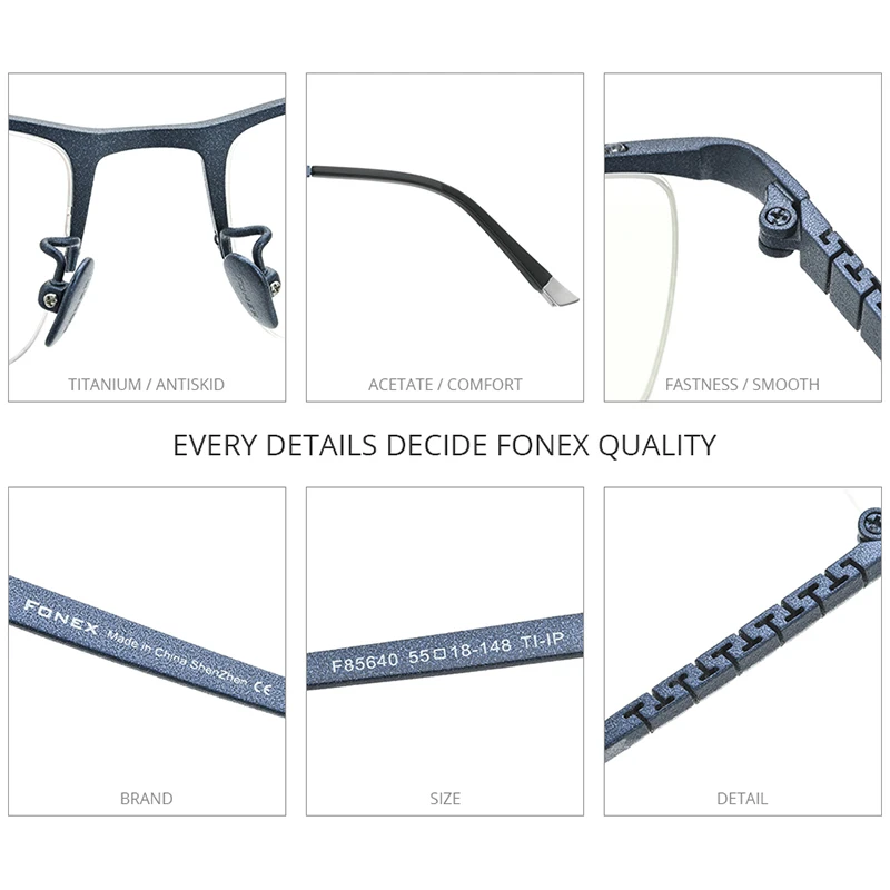 Fonex-男性用の純チタン製眼鏡フレーム,正方形,半円形,日本製,超軽量