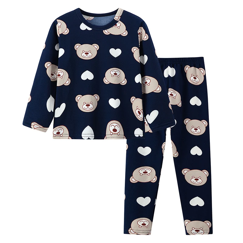 2-piece 2024 new autumn children's cute bear long-sleeved trousers suit boy leisure and comfortable home cover girl Joker pajama 5