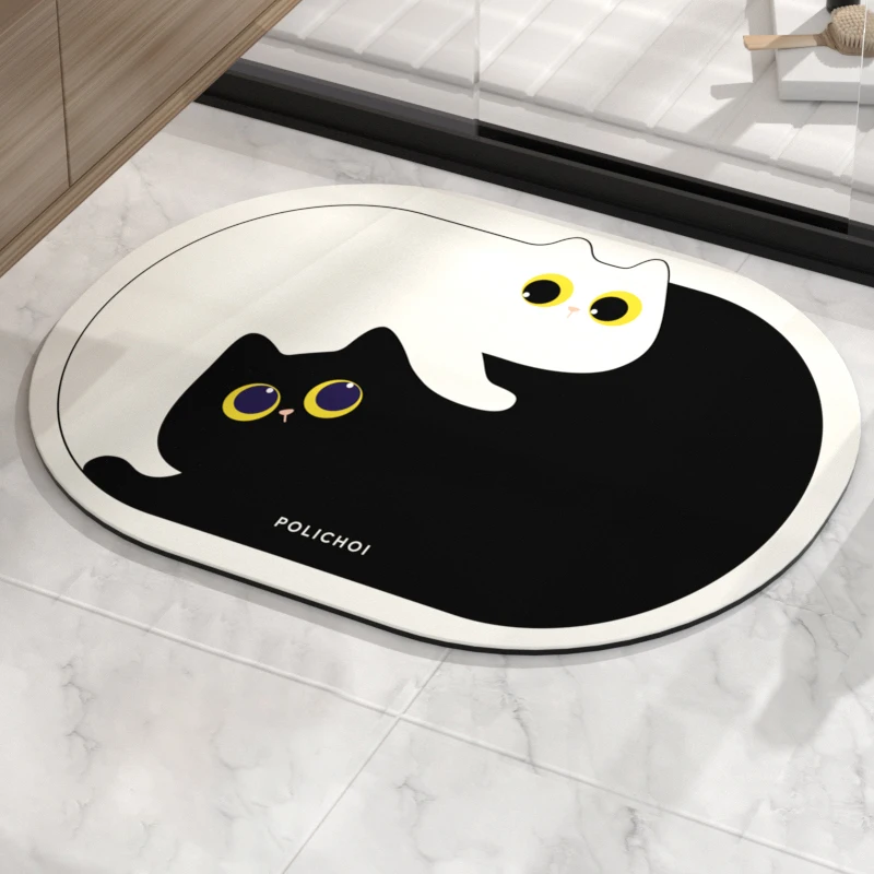 

Симпатичный коврик для ног в форме кошки для ванной, быстросохнущие коврики для пола в ванной, супер впитывающий нескользящий коврик для комнаты, коврик для душа, туалета, входной коврик